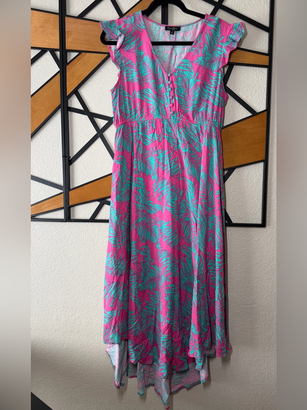 Jessica Simpson Pink and Teal Tropical Maxi Dress